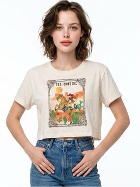 LA LUNA | NEW The Cowgirl Cream Graphic Crop Top Tee Women’s Size X-Large